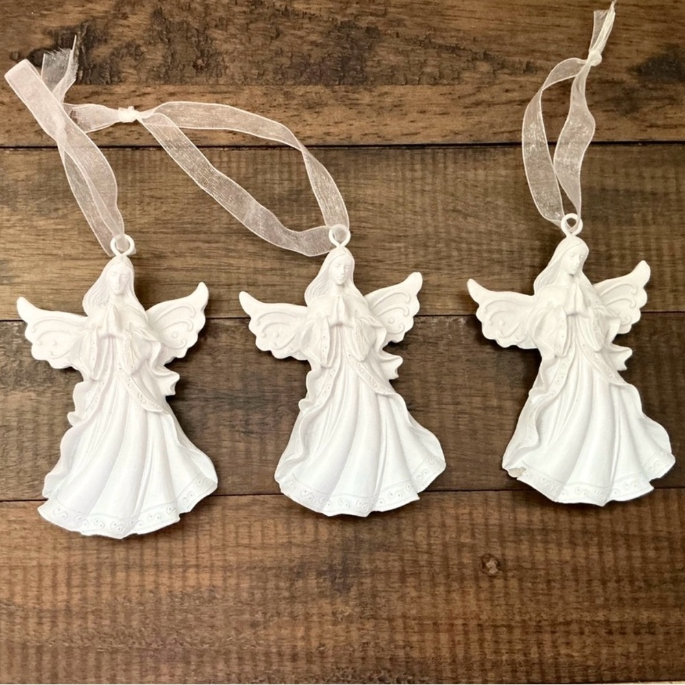 Vintage Christmas White Angel Ornaments Set of 3